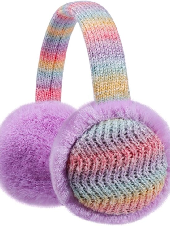 ⚡Kids Rainbow Purple Knitted Winter Outdoor Plush Adjustable Warm Ear Muffs - Picture 1 of 8